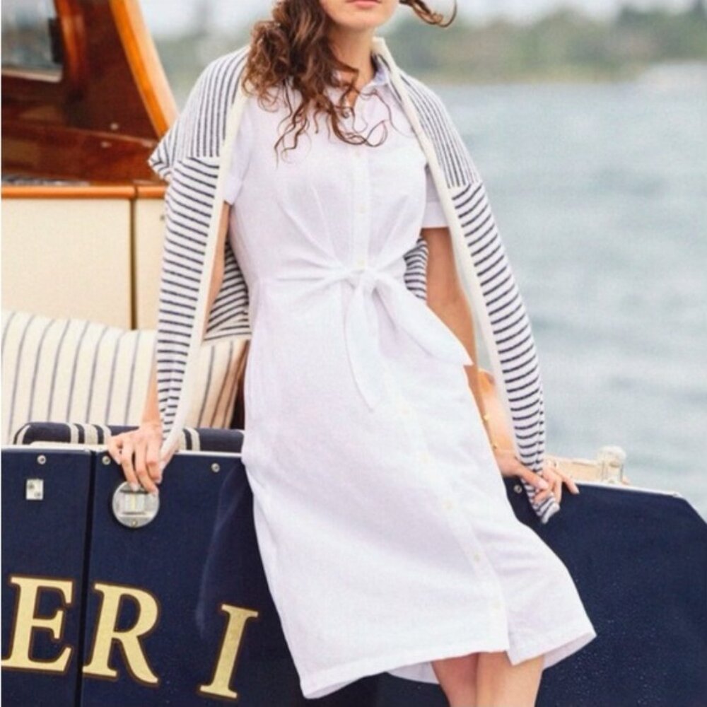 NWT Vineyard Vines White Westerly Tie-Front Linen Dress, Size 12 - Picture 3 of 4